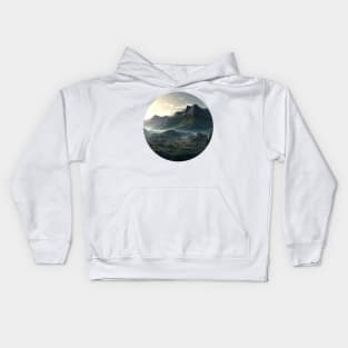 Beautiful mountain landscape in the fog Kids Hoodie